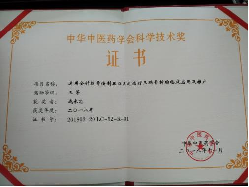 中華中醫(yī)藥學(xué)會科學(xué)技術(shù)獎